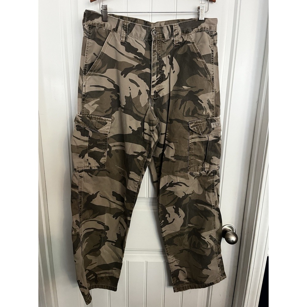 Wrangler Tan Camo Cargo Pants Mens 36x30 Regular Stretch Utility Trousers 710